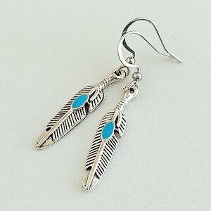 Southwest Feather Earrings, Simple Silver Feather Earrings image 1