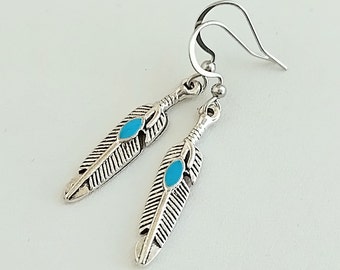 Southwest Feather Earrings, Simple Silver Feather Earrings