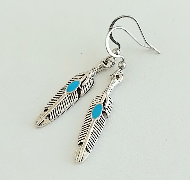 Southwest Feather Earrings, Simple Silver Feather Earrings image 1