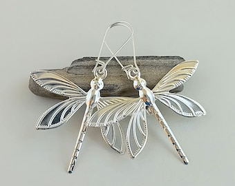 Silver Dragonfly Earrings, Dragonfly Dangle Earrings, Super Light Earrings