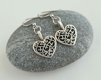 Tiny Heart Earrings, Silver Heart Earrings, Valentines Gift For Her