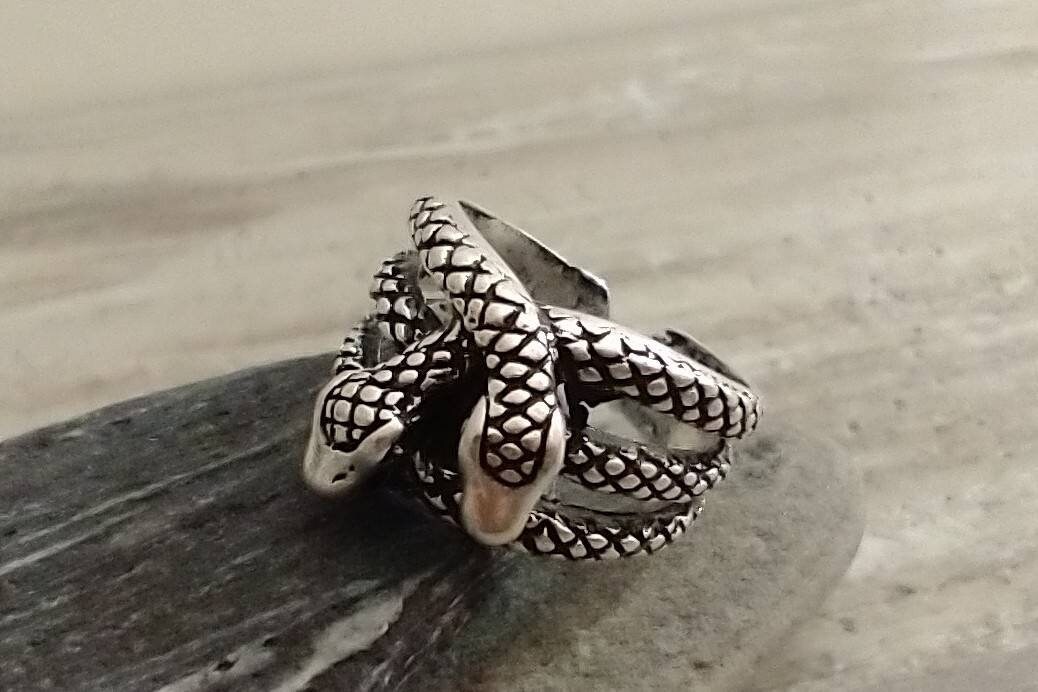 Double Snake Head Ring Silver Snake Ring Snake Statement Etsy
