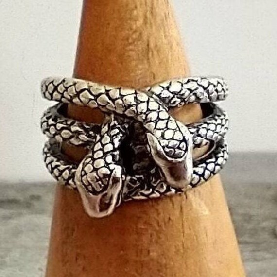 Double Snake Head Ring Silver Snake Ring Snake Statement Etsy