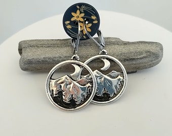 Moon Mountain Earrings, Silver Mountain Dangle Earrings, Nature Earrings
