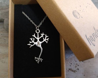 Silver Neuron Necklace, Minimalist Neuron Necklace, Personalized Science Gift