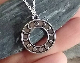 Delicate Moon Phase Necklace, Petite Silver Moon Phase Necklace, Silver Moon Necklace