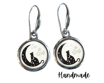 Handmade Cat Earrings, Silver Cat Earrings, Cat Gift