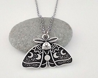 Luna Moth Necklace, Silver Moth Necklace