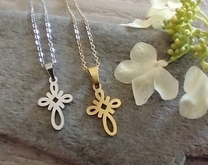 Cross Necklace & Earring Set, Available in Silver or Gold