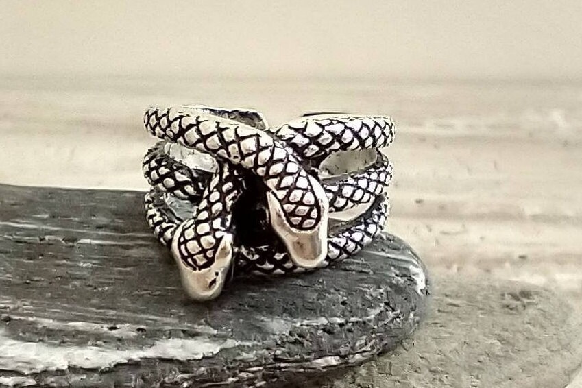 Double Snake Head Ring Silver Snake Ring Snake Statement Etsy
