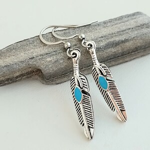 Southwest Feather Earrings, Simple Silver Feather Earrings image 2