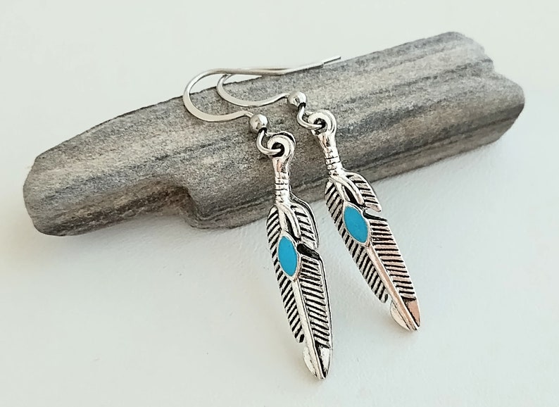 Southwest Feather Earrings, Simple Silver Feather Earrings image 2