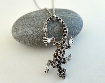 Lizard Necklace, Silver Lizard Necklace, Gecko Necklace