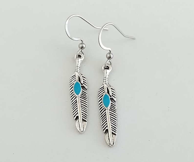 Southwest Feather Earrings, Simple Silver Feather Earrings image 4