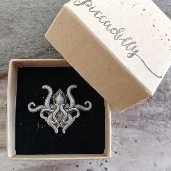 Steampunk Octopus Lapel Pin, Silver Octopus Pin, Gift for Octopus Lover, Tentacle Lapel Pin, Kraken Lapel Pin