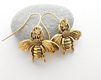 Vintage Gold Bee Earrings, Bee Gift