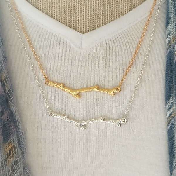 Twig Necklace, Silver or Gold , Bridesmaid Gift, Nature Necklace