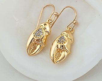 Gold Lobster Claw Earrings, Lobster Jewelry, Gold Lobster Earrings, Nautical Earrings