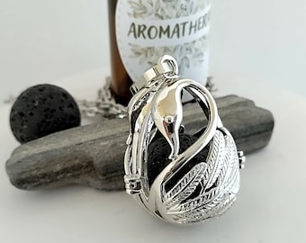 Silver or Gold Swan Locket, Aromatherapy Necklace, Aromatherapy Locket, Swan Gift, Diffuser Locket