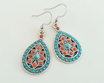 Southwest Earrings, Teardrop Earrings, Beaded Boho Earrings