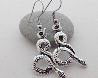 Twisted Snake Earrings, Snake Dangle Earrings, Silver Snake Earrings