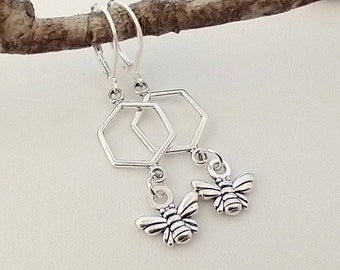 Silver Minimalist Bee Earrings, Cute Little Bee Earrings