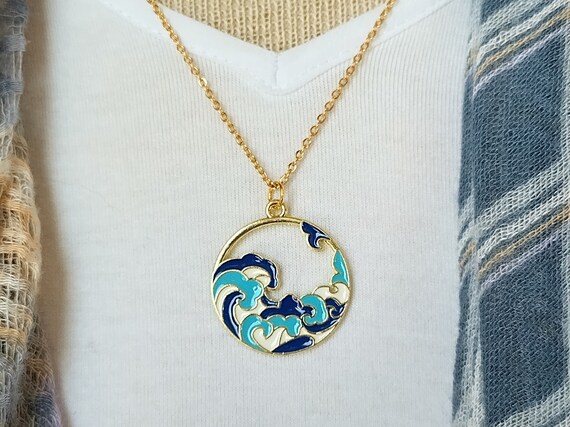 Great Wave Necklace Blue Wave Necklace Japanese Wave Necklace