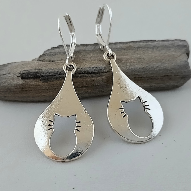 Silver Cat Earrings, Cute Cat Earrings, Animal Earrings image 3