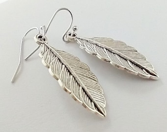 Simple Leaf Earrings, Nature Earrings, Silver Leaf Earrings