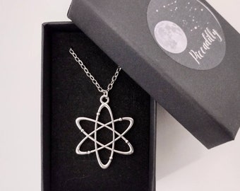 Silver Atom Necklace, Science Necklace