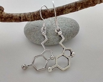 Serotonin Molecule Earrings,  Available in Silver, Gold or Rose Gold