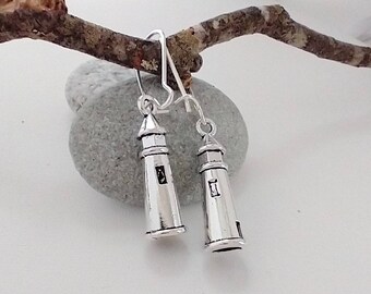 Silver Lighthouse Earrings, Summer Earrings, Nautical Earrings