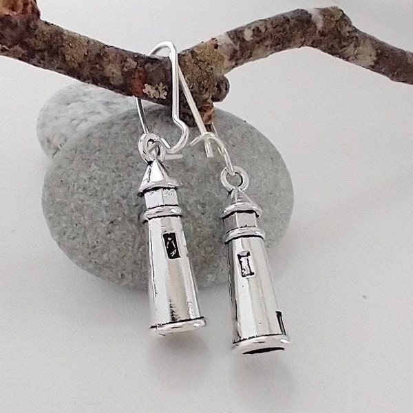 Silver Lighthouse Earrings, Summer Earrings, Nautical Earrings