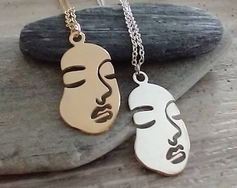 Minimalist Face Necklace, Abstract Face Necklace, Picasso Necklace