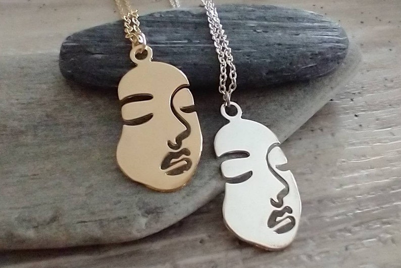 Minimalist Face Necklace, Abstract Face Necklace, Picasso Necklace image 1
