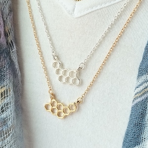 BOGO! Dainty Honeycomb Necklace, Gold Honeycomb Necklace, Silver Honeycomb Necklace