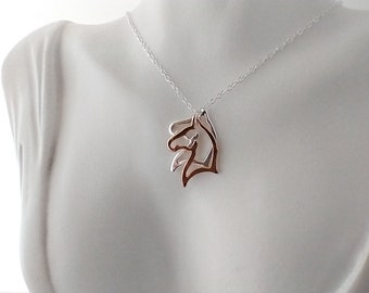 Mixed Metal Horse Necklace, Equestrian Gift, Horse Silhouette