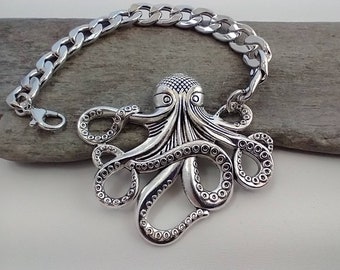 Chunky Octopus Statement Bracelet, Nautical Bracelet, Unisex Octopus bBracelet