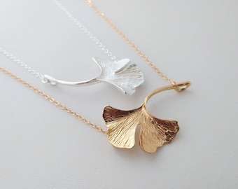 Ginkgo Statement Necklace, Available is Silver & Gold