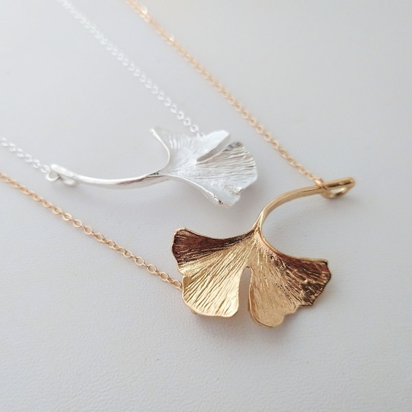 Ginkgo Statement Necklace, Available is Silver & Gold
