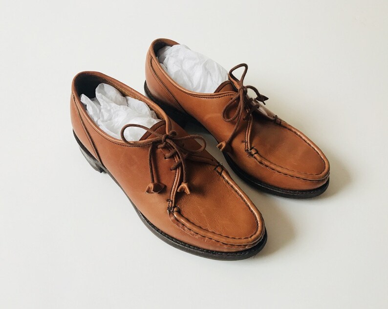 Vintage Leather Block Heel Oxfords Vintage Leather Lace Up Shoes Vintage Lace Up Leather Shoes Vintage Granny Style Mocassin Shoes