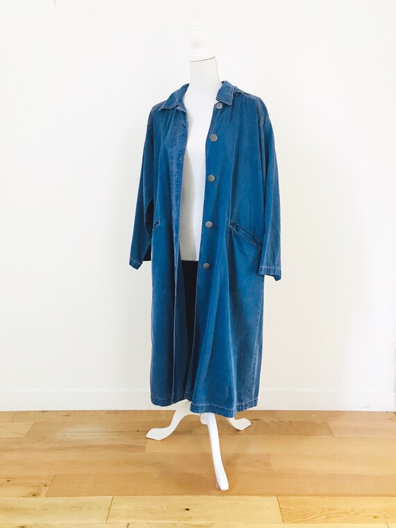 Blue Denim Duster Coat | Vintage 90s Trench Coat