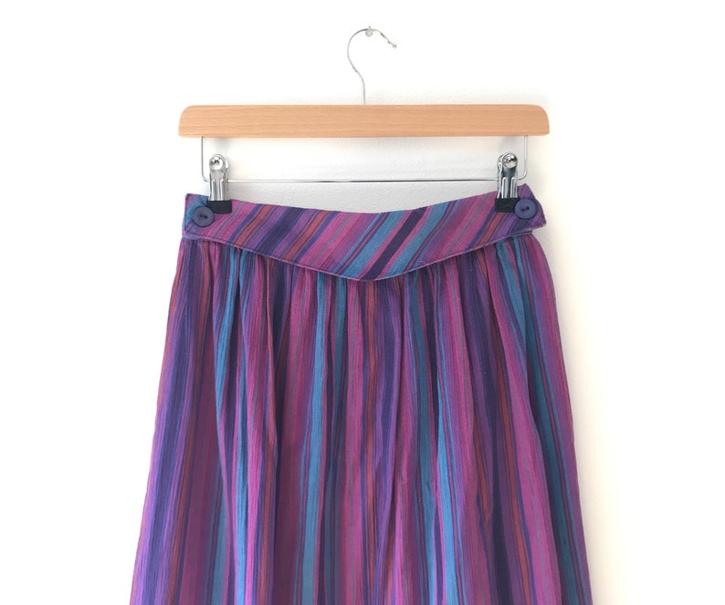 Purple Cotton Skirt Vintage 80s Striped Summer Skirt Cotton Sun Skirt Vintage Summer Skirt