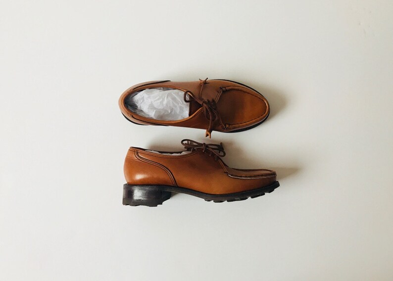Vintage Leather Block Heel Oxfords Vintage Leather Lace Up Shoes Vintage Lace Up Leather Shoes Vintage Granny Style Mocassin Shoes
