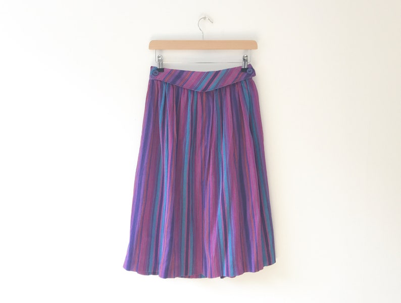 Purple Cotton Skirt Vintage 80s Striped Summer Skirt Cotton Sun Skirt Vintage Summer Skirt