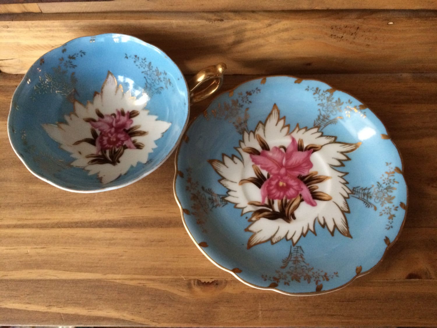 1960s Royal Sealy China Japan Blue Pink Floral Motif Fine