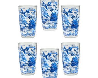 1948 Federal Glass Willow Blue (no border) Juice Glasses (set of 6)