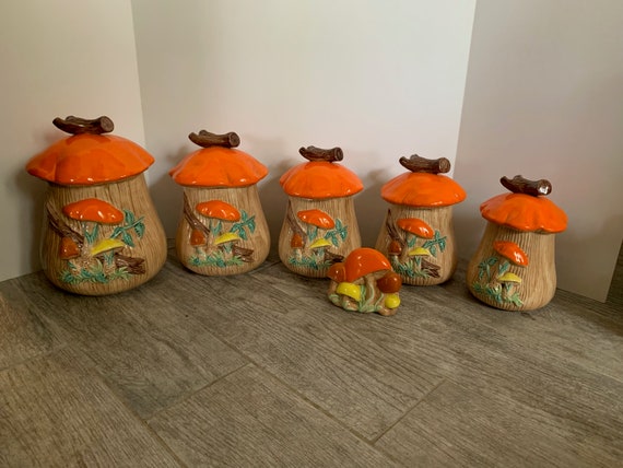 50s 激レア　キノコ　ビンテージ　置物　S&P　ミッドセンチュリー　2 1960s Atlantic Molds Mushroom Kitchen Canister Set & Napkin Holder