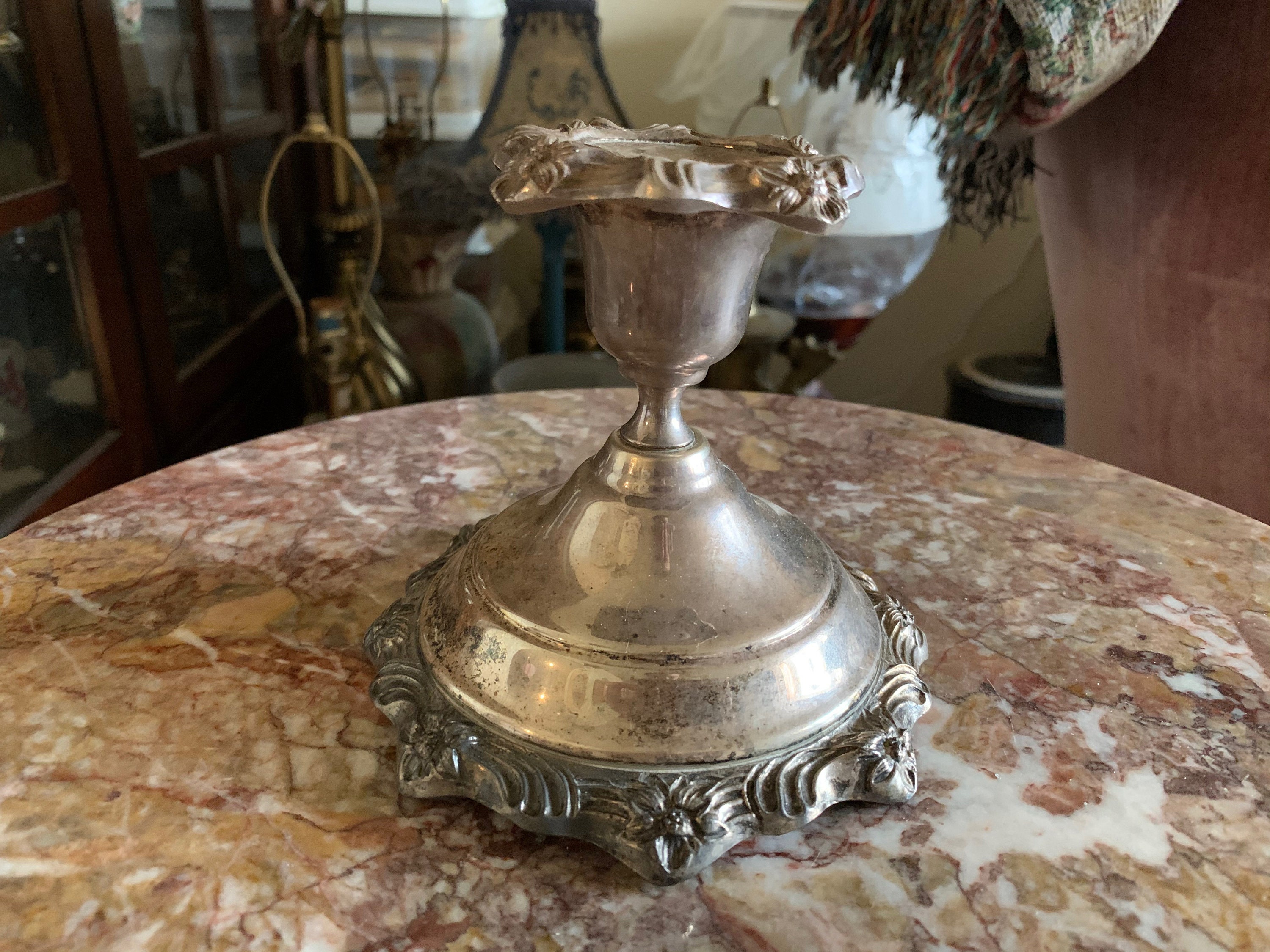 Sheridan silver社アンティーク銅&シルバー製キャンドルスタンド燭台 1930s Sheridan Silversmiths Ornate Art Nouveau Silver-plated