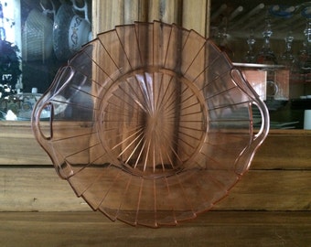 1930s Jeannette Sierra Pink Depression Glass Double Handled 11-3/4" Serving Tray Platter